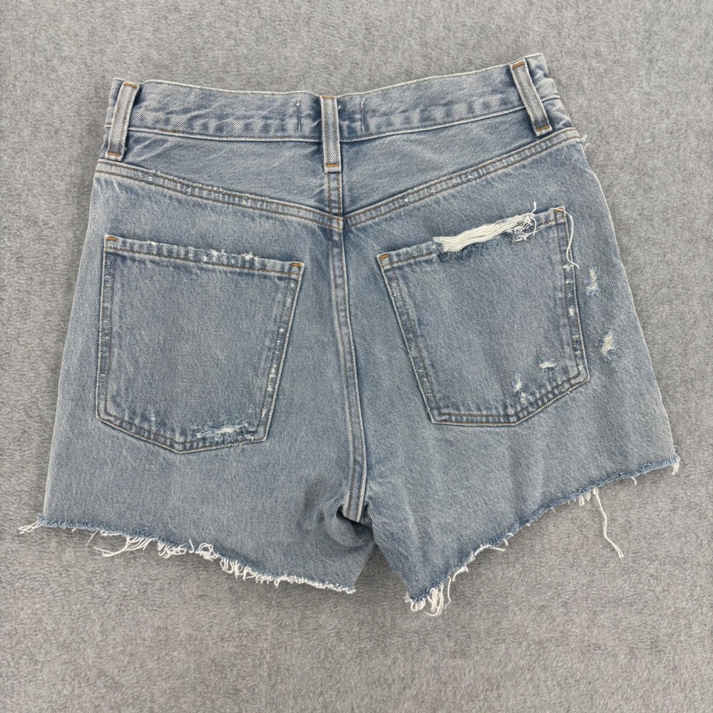 AGOLDE Dee Short Womens 26 Blue Distressed High Rise Button Fly Denim Cutoffs - Picture 2 of 10